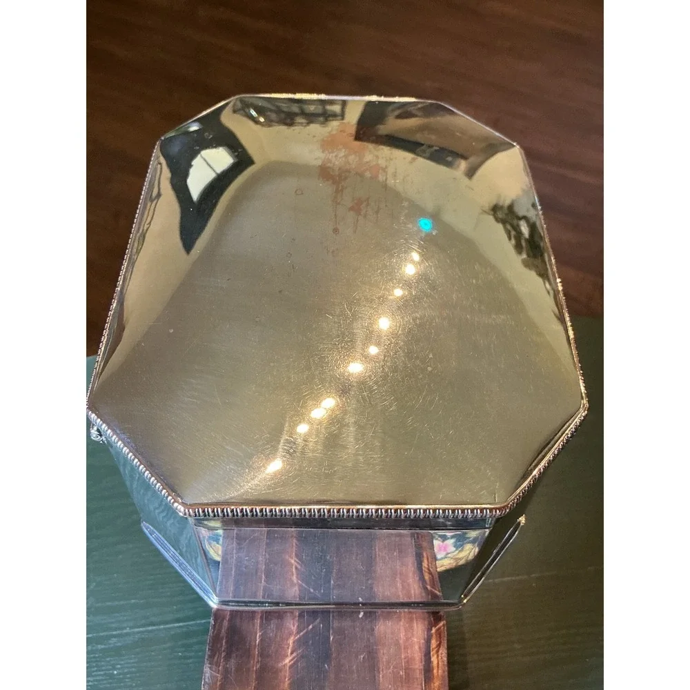 Vintage Silver Over Copper Octagonal Trinket Box Hinged Biscuit Jewelry Case